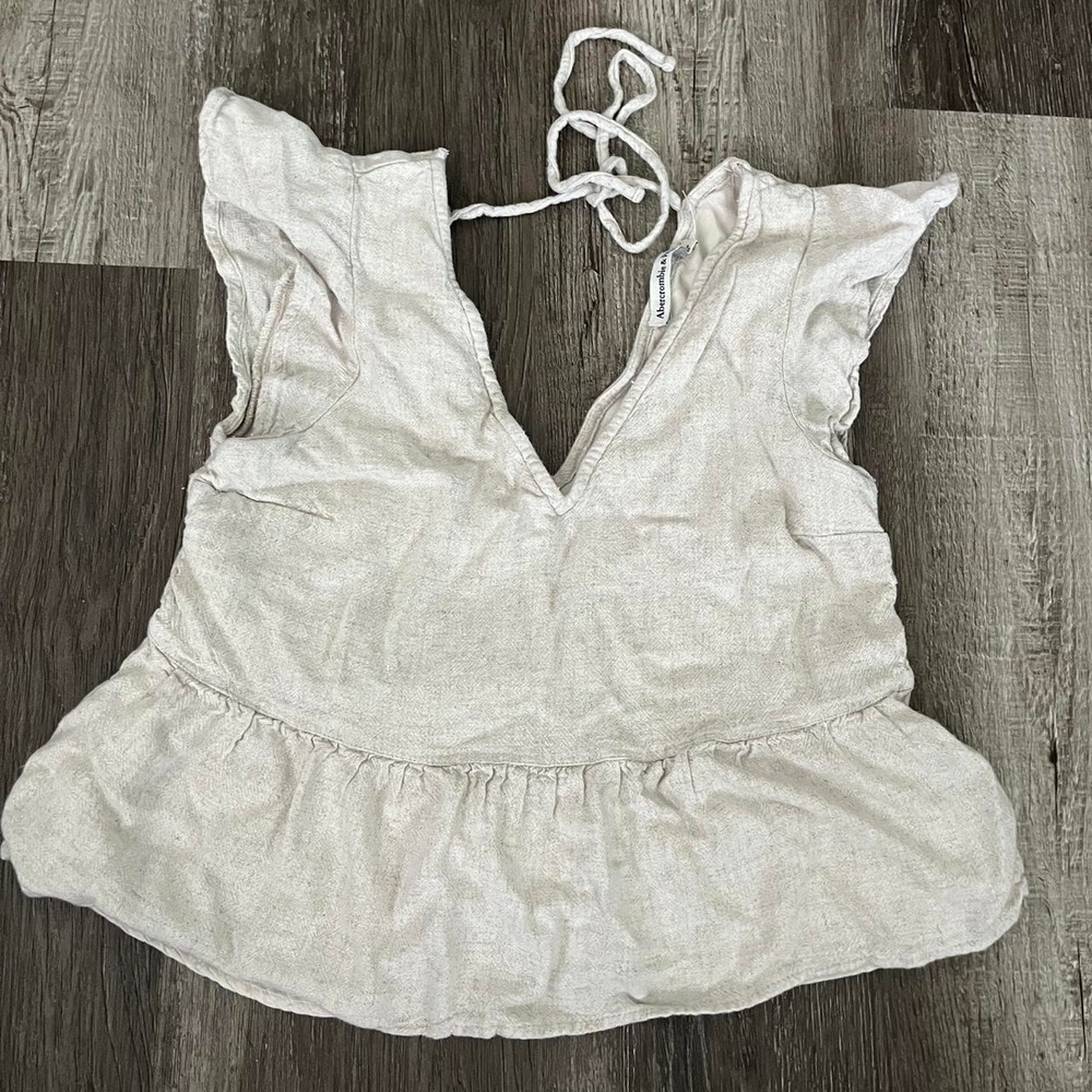 Linen Cream ruffled top